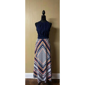 Size S – Blue Halter Maxi Dress | Printed Skirt